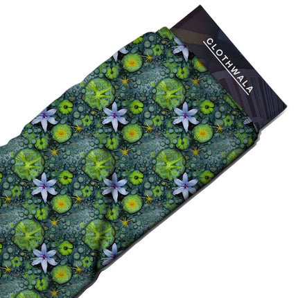 Elite Aquatic Floral Bloom Essence Soft Crepe Printed Fabric