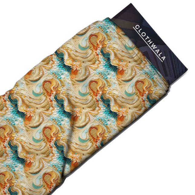 Hotpick Baroque Coastal Seashore Twist Soft Crepe Printed Fabric