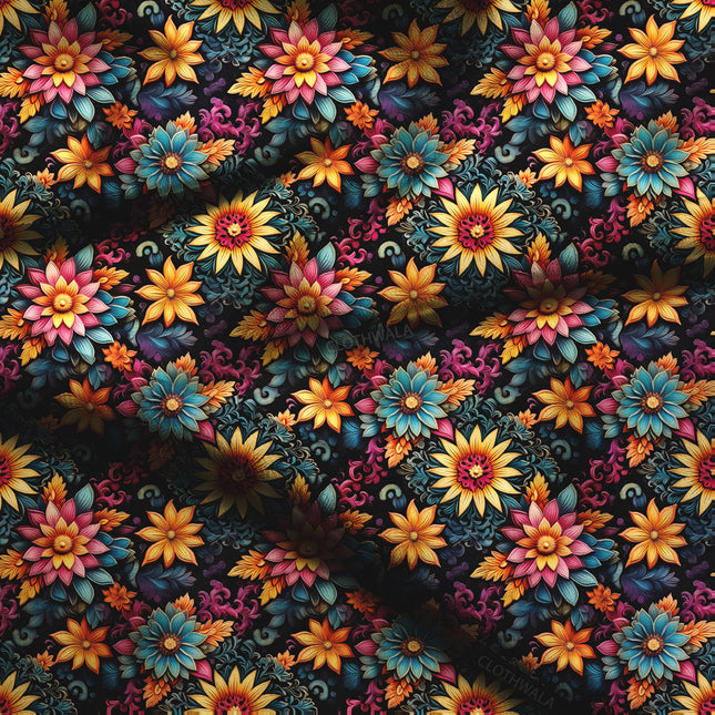 Exclusive Enchanted Floral Night Soft Crepe Printed Fabric