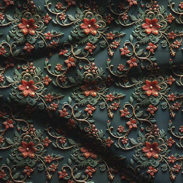 Midnight Floral Bloom Waltz Soft Crepe Fabric