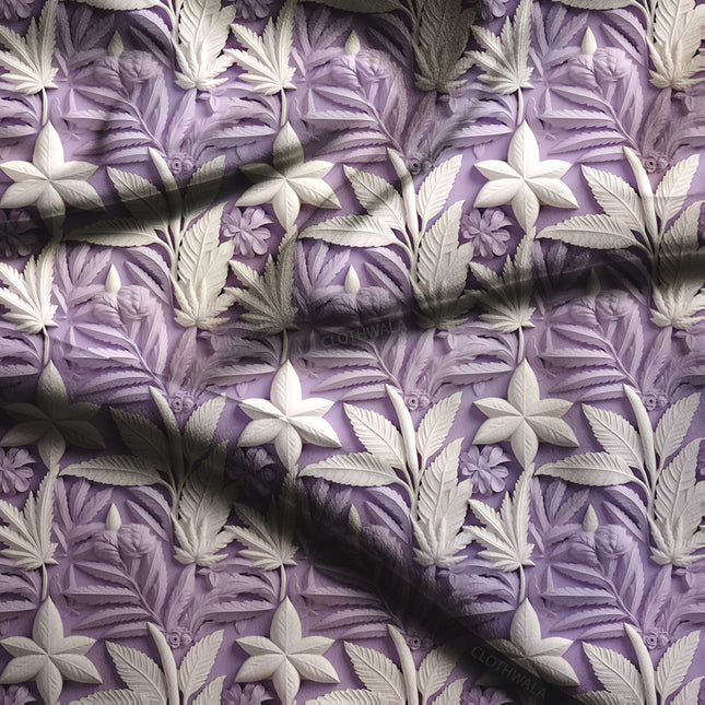 Latest Lavender Botanical Leaf Soft Crepe Printed Fabric