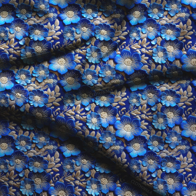 Hotpick Midnight Floral Gold Garden Soft Crepe Printed Fabric