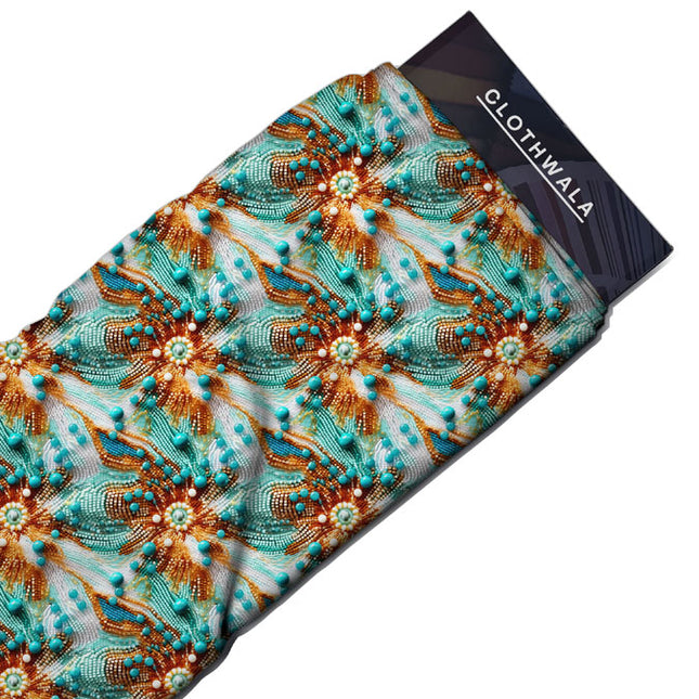 Hotpick Aquatic Abstract - Oceanic Vibrance Sunburst Fantasy Soft Crepe Printed Fabric