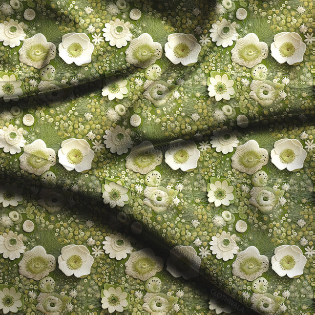 Limited Edition Verdant Floral Blossom Cascade Soft Crepe Printed Fabric