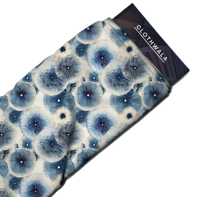 Hotpick Indigo Abstract Jellyfish Dance uSoft Satin Printed Fabric