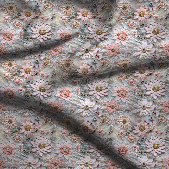 Trendy Vintage Floral Daisy Dream Soft Crepe Printed Fabric