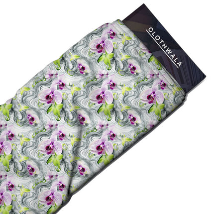 Hotpick Whirlwind Floral Petals Soft Crepe Printed Fabric