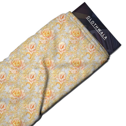 Must-Have Peach Floral Elegance Soft Crepe Printed Fabric