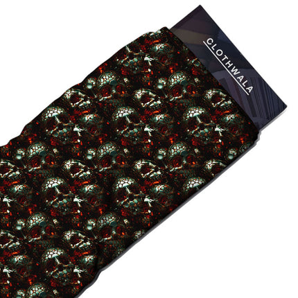 Exclusive Mystique Edgy Contemporary Metal Skulls Soft Crepe Printed Fabric