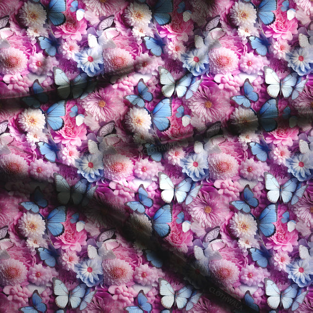 New Butterfly Floral and Fauna Whimsy Soft Crepe Printed Fabric