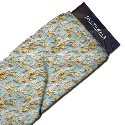 Trendy Gilded Floral Swirls Soft Crepe Printed Fabric