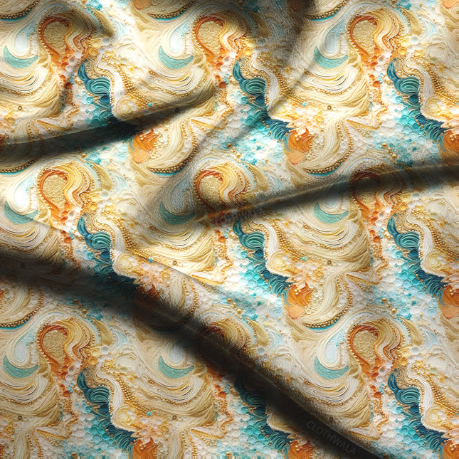 Hotpick Baroque Coastal Seashore Twist Soft Crepe Printed Fabric