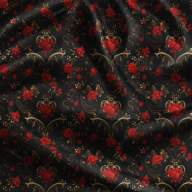 Trendy Enchanted Floral Rose uSoft Satin Printed Fabric