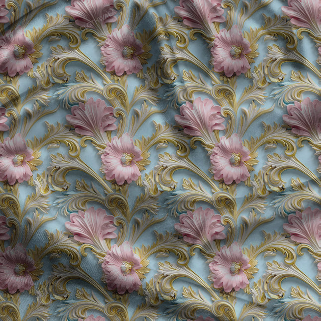 Trendy Blush Floral Swirl uSoft Satin Printed Fabric