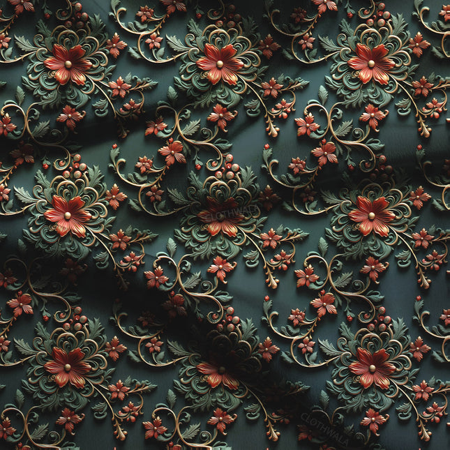 Bestseller Midnight 3D Floral Bloom Waltz Soft Crepe Printed Fabric