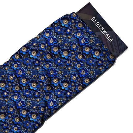 Hotpick Celestial Floral Navy Floraison Soft Crepe Printed Fabric