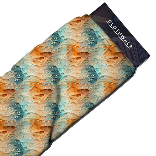 Hotpick Caramel Abstract Aqua Fusion Soft Crepe Printed Fabric
