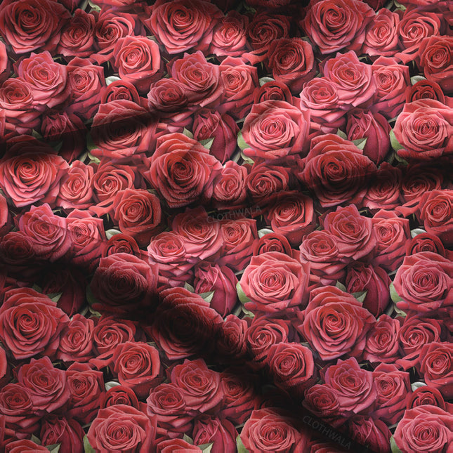 Premium Floral Velvet Rose Soft Crepe Printed Fabric