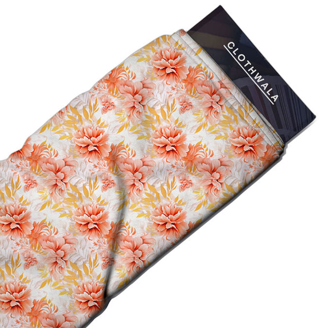 Limited Edition Peach Floral Garden uSoft Satin Printed Fabric