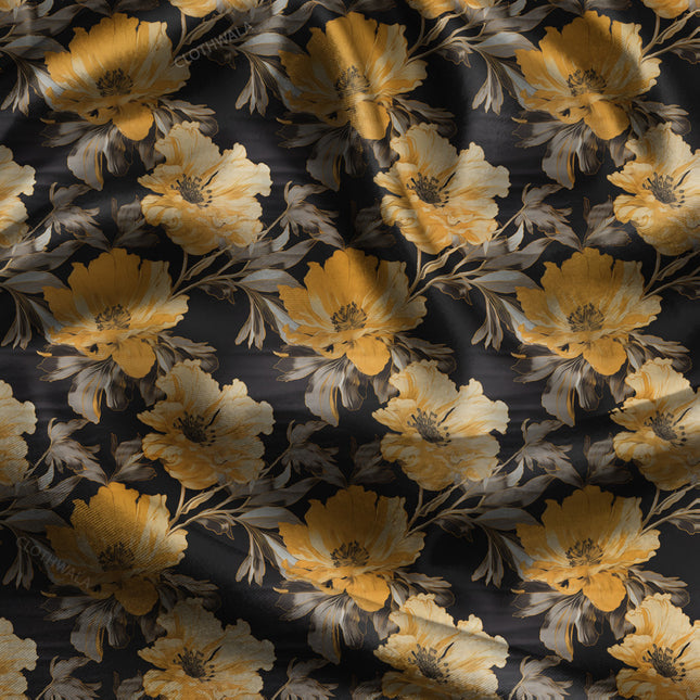 Luxury Autumn Floral Nocturne uSoft Satin Printed Fabric