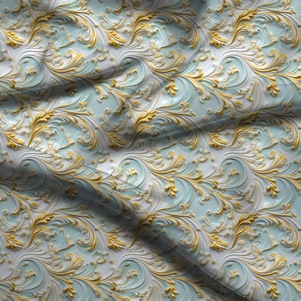 Trendy Gilded Floral Swirls Soft Crepe Printed Fabric
