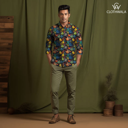 Exclusive Psychedelic Nature-Inspired. Cosmic Botanical Burst Soft Crepe Printed Fabric