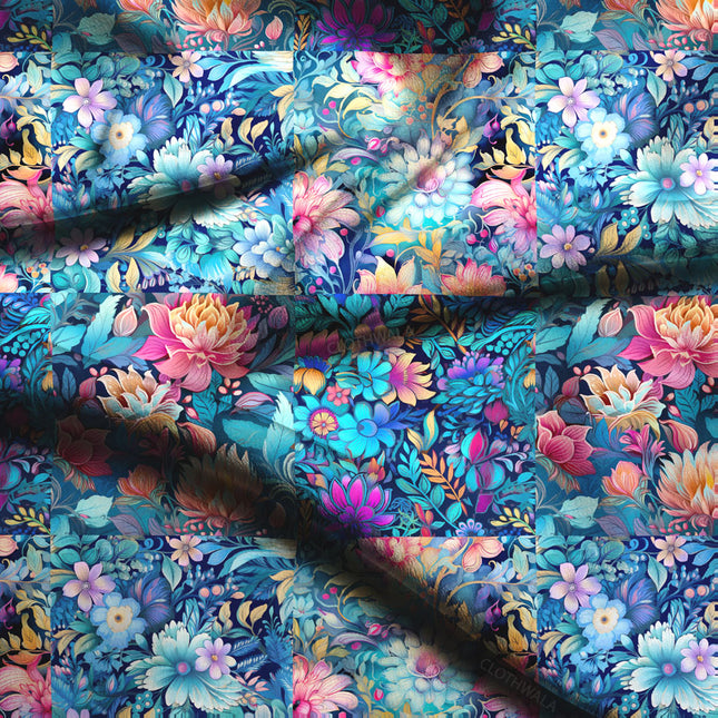 Latest Midnight Floral - Enchanted Evening Bloom Waltz Soft Crepe Printed Fabric