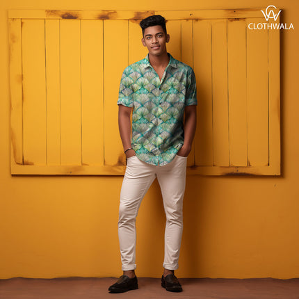 Bestseller Palm Tropical Fan Soft Crepe Printed Fabric
