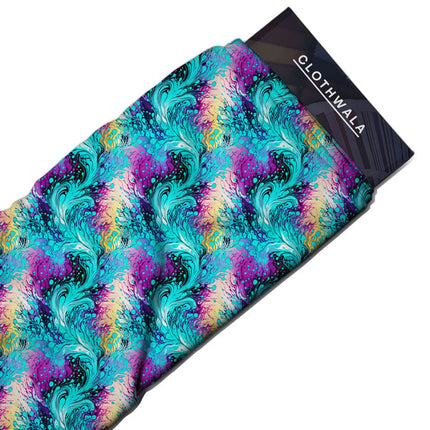 Limited Edition Aqua Abstract Swirl uSoft Satin Printed Fabric