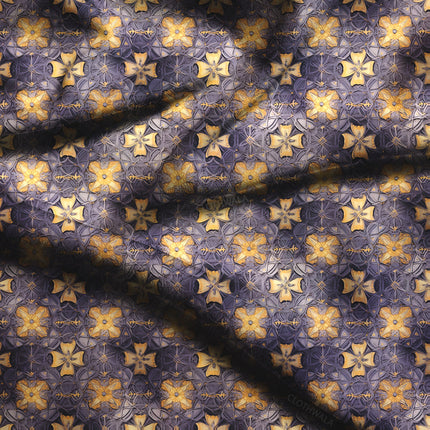 Latest Midnight Floral Gold Blossom Soft Crepe Printed Fabric