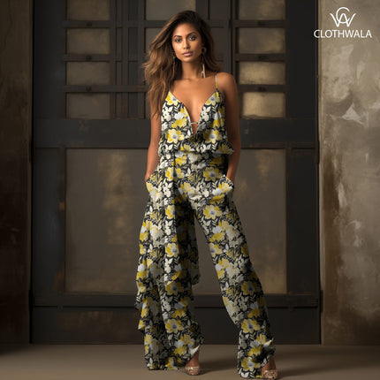 Premium Midnight Floral Marigold uSoft Satin Printed Fabric