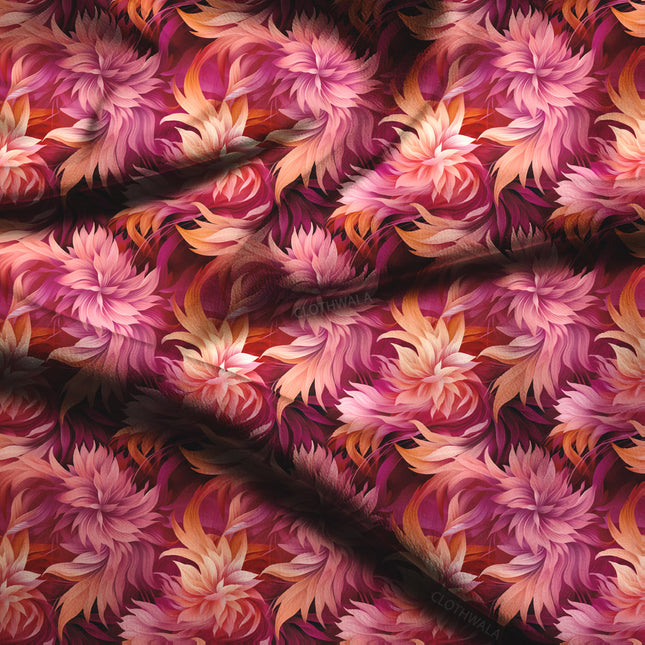 Latest Crimson Floral Twilight Soft Crepe Printed Fabric