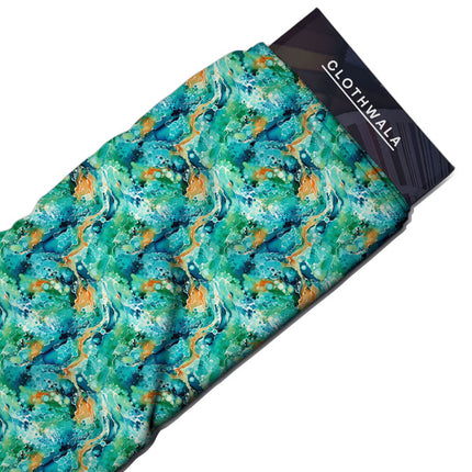 Exclusive Oceanic Abstract Ocean Mosaic uSoft Satin Printed Fabric