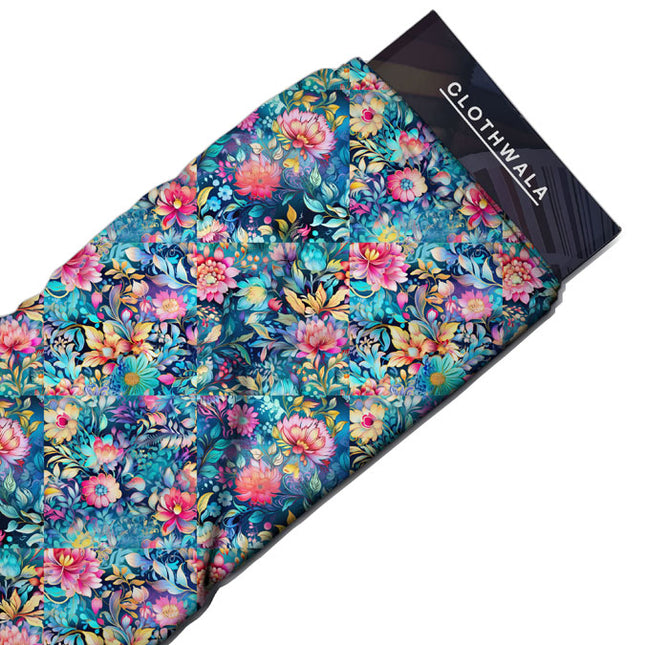 Latest Twilight Floral Garden Soft Crepe Printed Fabric
