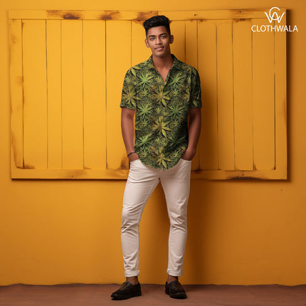 Hotpick Canopy Nature-Inspired. of Green Soft Crepe Printed Fabric