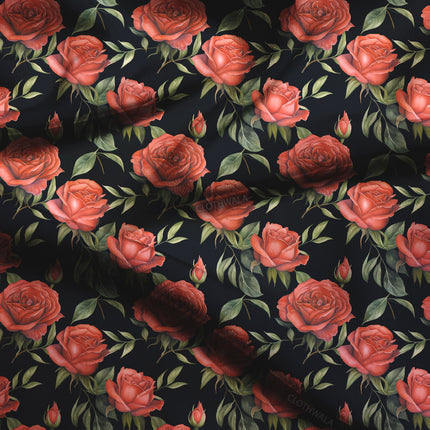 Premium Scarlet Floral - Evening Elegance Nocturne Blooms Soft Crepe Printed Fabric