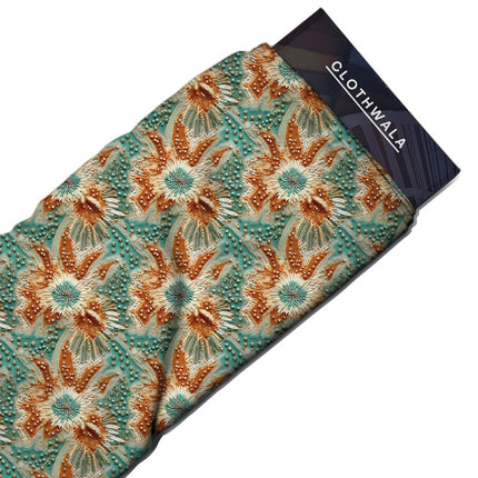 Hotpick Teal Botanical Tapestry Elegance Soft Crepe Printed Fabric