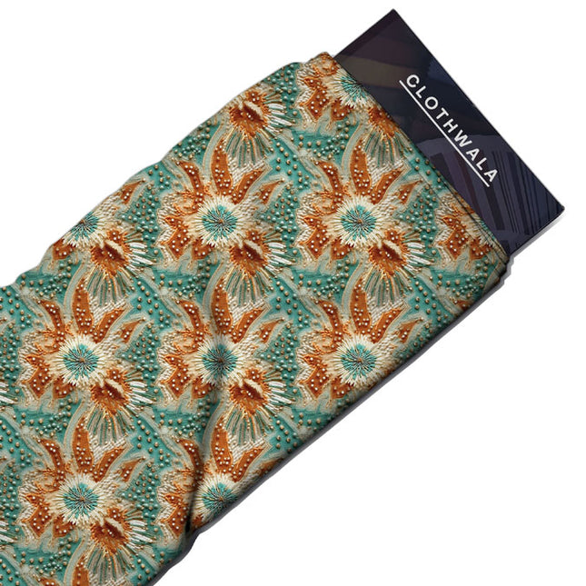 Hotpick Teal Botanical Tapestry Elegance Soft Crepe Printed Fabric