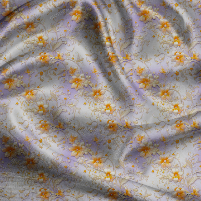 Luxury Golden Floral Elegance Blossom Whispers uSoft Satin Printed Fabric