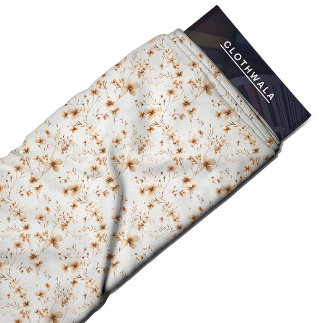 Premium Golden Botanical Serenity uSoft Satin Printed Fabric