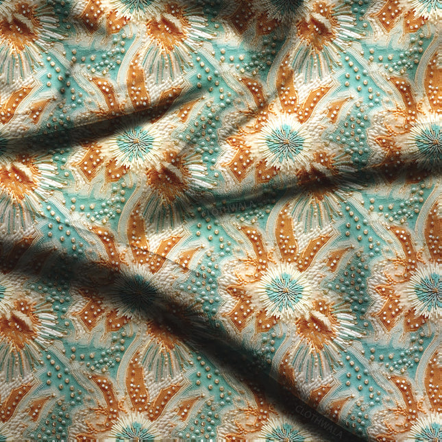 Hotpick Teal Botanical Tapestry Elegance Soft Crepe Printed Fabric