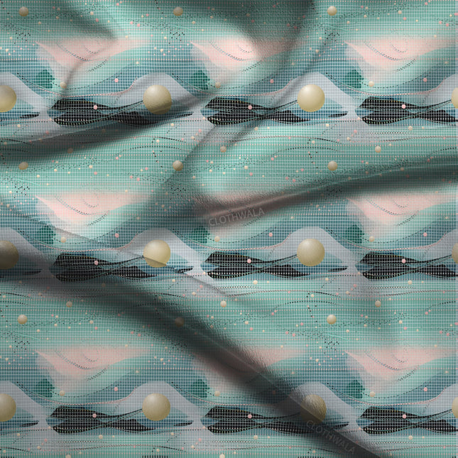 Exclusive Pearl Abstract Grid Fantasy Soft Crepe Printed Fabric