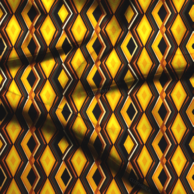 Premium Geometric Abstract - Modern Opulence Gold Rush Soft Crepe Printed Fabric