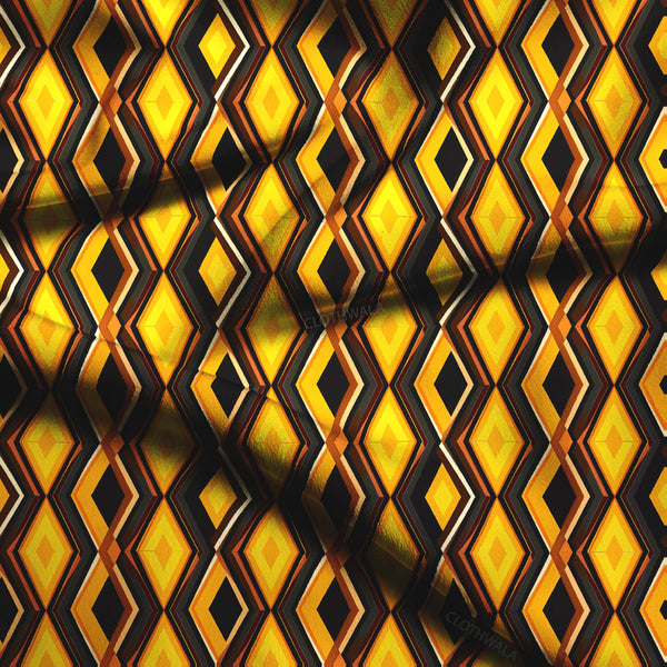 Premium Geometric Abstract - Modern Opulence Gold Rush Soft Crepe Printed Fabric