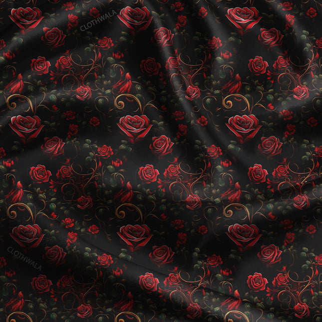 Bestseller Velvet Floral Rose uSoft Satin Printed Fabric