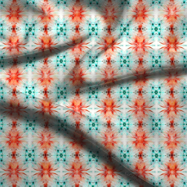 Must-Have Coral Geometric Starburst Soft Crepe Printed Fabric