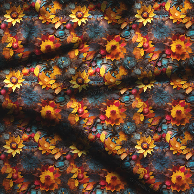 Exclusive Floral Autumn's Embrace Soft Crepe Printed Fabric