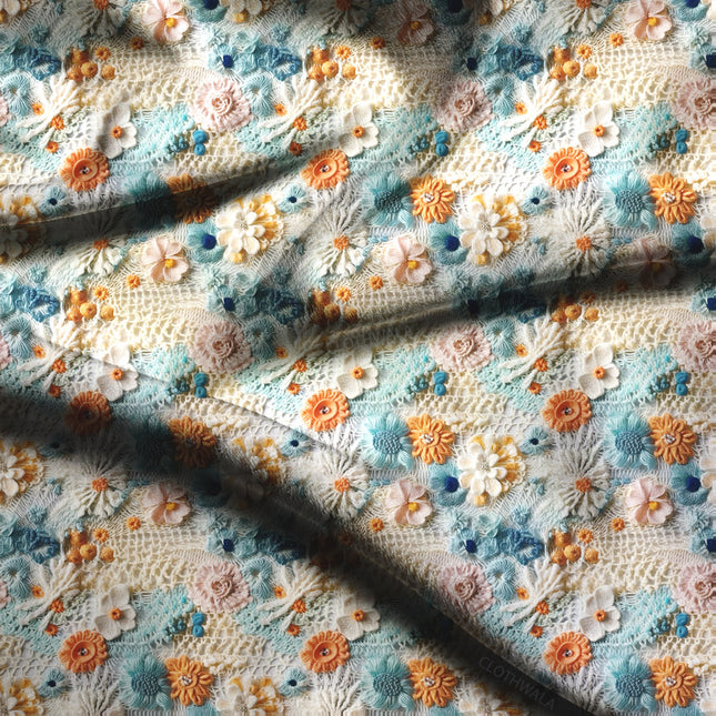 Hotpick Country Chic Vintage Daisy Delight Soft Crepe Printed Fabric