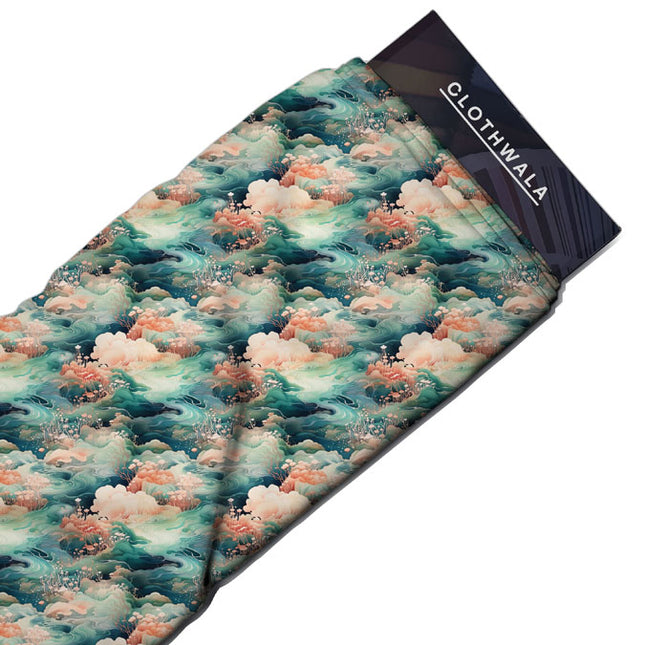 Hotpick Oceanic Abstract - Serene Marine Dreamscape Soft Crepe Printed Fabric