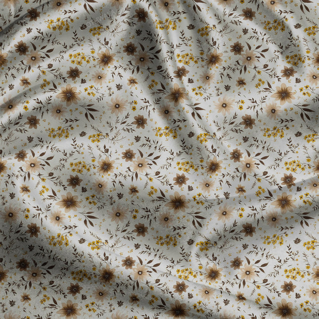 Premium Mocha Botanical Meadow uSoft Satin Printed Fabric
